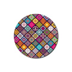 Pattern, Colorful, Floral, Patter, Texture, Tiles Rubber Round Coaster (4 Pack) by nateshop