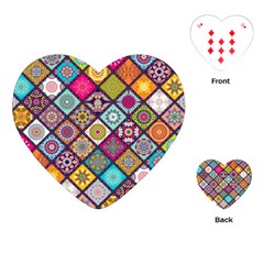 Pattern, Colorful, Floral, Patter, Texture, Tiles Playing Cards Single Design (heart) by nateshop