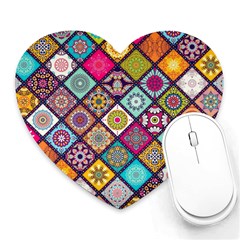 Pattern, Colorful, Floral, Patter, Texture, Tiles Heart Mousepad by nateshop