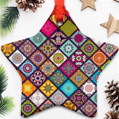 Pattern, Colorful, Floral, Patter, Texture, Tiles Star Ornament (two Sides) by nateshop