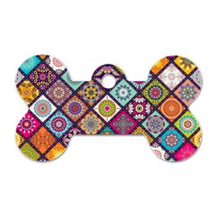 Pattern, Colorful, Floral, Patter, Texture, Tiles Dog Tag Bone (two Sides) by nateshop