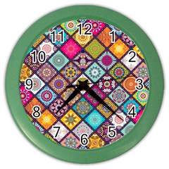 Pattern, Colorful, Floral, Patter, Texture, Tiles Color Wall Clock by nateshop