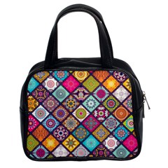 Pattern, Colorful, Floral, Patter, Texture, Tiles Classic Handbag (two Sides) by nateshop