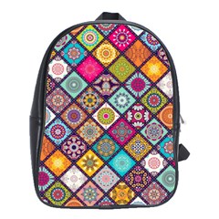 Pattern, Colorful, Floral, Patter, Texture, Tiles School Bag (large) by nateshop