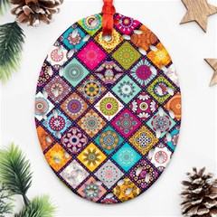 Pattern, Colorful, Floral, Patter, Texture, Tiles Ornament (oval Filigree) by nateshop