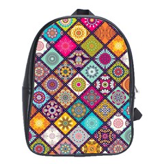 Pattern, Colorful, Floral, Patter, Texture, Tiles School Bag (xl) by nateshop