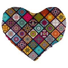 Pattern, Colorful, Floral, Patter, Texture, Tiles Large 19  Premium Heart Shape Cushions by nateshop