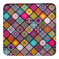 Pattern, Colorful, Floral, Patter, Texture, Tiles Square Glass Fridge Magnet (4 Pack) by nateshop