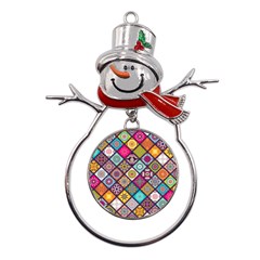 Pattern, Colorful, Floral, Patter, Texture, Tiles Metal Snowman Ornament by nateshop