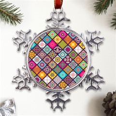 Pattern, Colorful, Floral, Patter, Texture, Tiles Metal Large Snowflake Ornament by nateshop