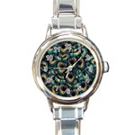 Peacock Feathers, Bird, Spirituality, Symbol, Spiritual, Round Italian Charm Watch Front