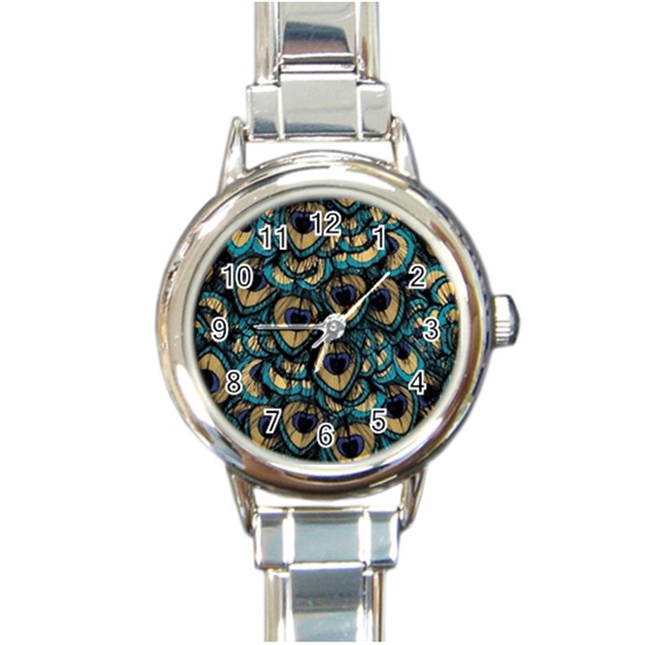 Peacock Feathers, Bird, Spirituality, Symbol, Spiritual, Round Italian Charm Watch