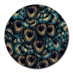 Peacock Feathers, Bird, Spirituality, Symbol, Spiritual, Round Mousepad by nateshop