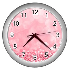 Pink Glitter Background Wall Clock (silver)