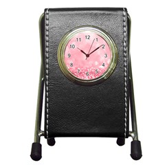 Pink Glitter Background Pen Holder Desk Clock by nateshop