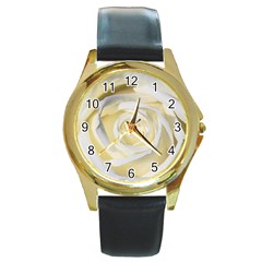 White Roses Flowers Plant Romance Blossom Bloom Nature Flora Petals Round Gold Metal Watch by Proyonanggan