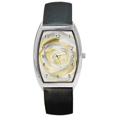 White Roses Flowers Plant Romance Blossom Bloom Nature Flora Petals Barrel Style Metal Watch by Proyonanggan