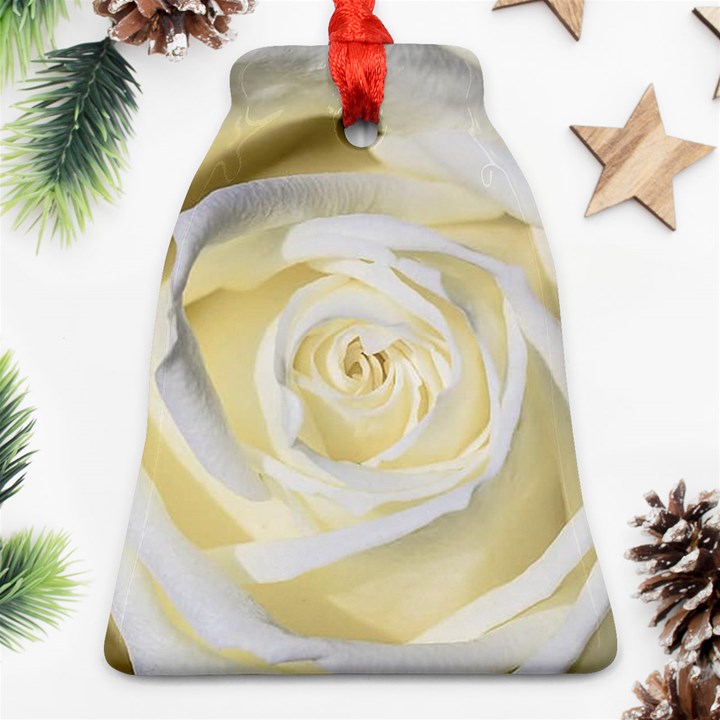 White Roses Flowers Plant Romance Blossom Bloom Nature Flora Petals Ornament (Bell)