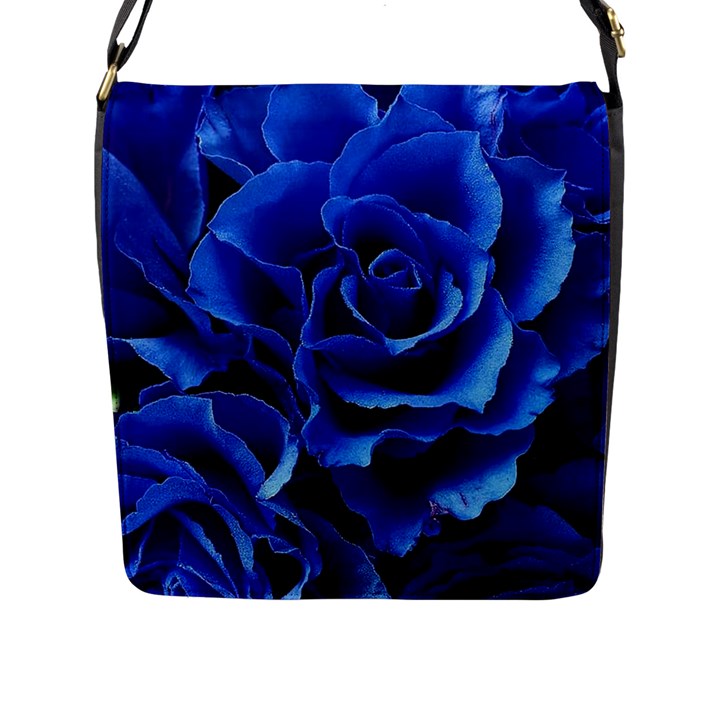 Blue Roses Flowers Plant Romance Blossom Bloom Nature Flora Petals Flap Closure Messenger Bag (L)