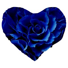 Blue Roses Flowers Plant Romance Blossom Bloom Nature Flora Petals Large 19  Premium Flano Heart Shape Cushions by Proyonanggan