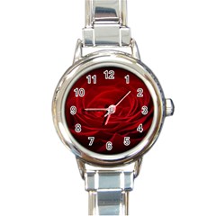 Rose Red Rose Red Flower Petals Waves Glow Round Italian Charm Watch by Proyonanggan