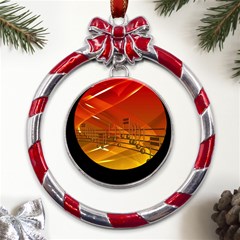 Music Notes Melody Note Sound Metal Red Ribbon Round Ornament by Proyonanggan