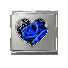 Blue Rose Bloom Blossom Mega Link Heart Italian Charm (18mm) by Proyonanggan