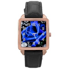 Blue Rose Bloom Blossom Rose Gold Leather Watch  by Proyonanggan