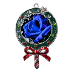 Blue Rose Bloom Blossom Metal X mas Lollipop With Crystal Ornament by Proyonanggan