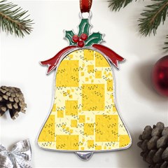 Party Confetti Yellow Squares Metal Holly Leaf Bell Ornament by Proyonanggan