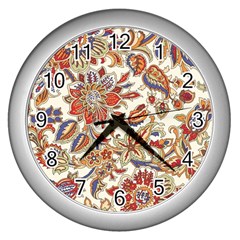 Retro Paisley Patterns, Floral Patterns, Background Wall Clock (silver) by nateshop