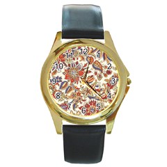 Retro Paisley Patterns, Floral Patterns, Background Round Gold Metal Watch by nateshop