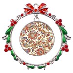 Retro Paisley Patterns, Floral Patterns, Background Metal X mas Wreath Ribbon Ornament Front