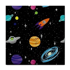 Space Cartoon, Planets, Rockets Tile Coaster by nateshop