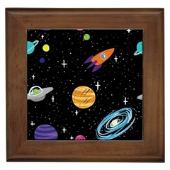 Space Cartoon, Planets, Rockets Framed Tile by nateshop