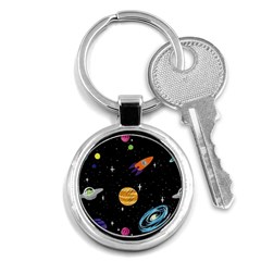 Space Cartoon, Planets, Rockets Key Chain (round) by nateshop