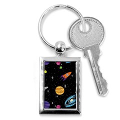 Space Cartoon, Planets, Rockets Key Chain (rectangle) by nateshop