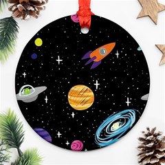 Space Cartoon, Planets, Rockets Round Ornament (two Sides) by nateshop