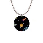 Space Cartoon, Planets, Rockets 1  Button Necklace Front