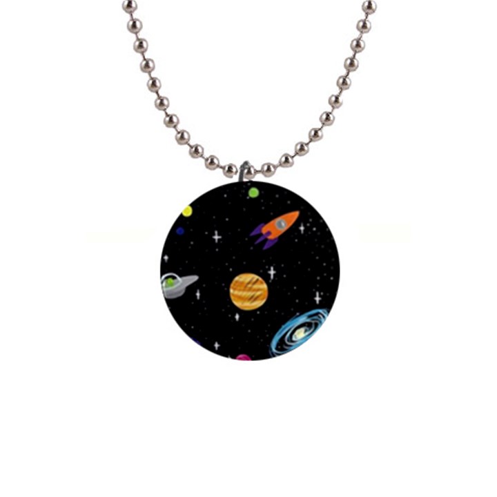 Space Cartoon, Planets, Rockets 1  Button Necklace