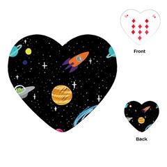 Space Cartoon, Planets, Rockets Playing Cards Single Design (heart) by nateshop