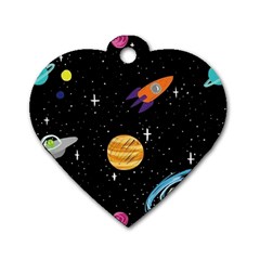 Space Cartoon, Planets, Rockets Dog Tag Heart (two Sides) by nateshop