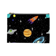 Space Cartoon, Planets, Rockets Cosmetic Bag (large) by nateshop