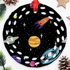 Space Cartoon, Planets, Rockets Round Filigree Ornament (two Sides) by nateshop