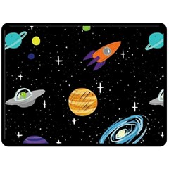 Space Cartoon, Planets, Rockets Fleece Blanket (large) by nateshop