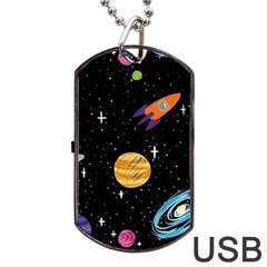 Space Cartoon, Planets, Rockets Dog Tag Usb Flash (two Sides) by nateshop