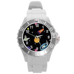 Space Cartoon, Planets, Rockets Round Plastic Sport Watch (l) by nateshop