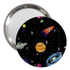 Space Cartoon, Planets, Rockets 3  Handbag Mirrors by nateshop