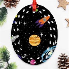 Space Cartoon, Planets, Rockets Ornament (oval Filigree)