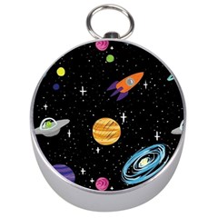 Space Cartoon, Planets, Rockets Silver Compasses by nateshop